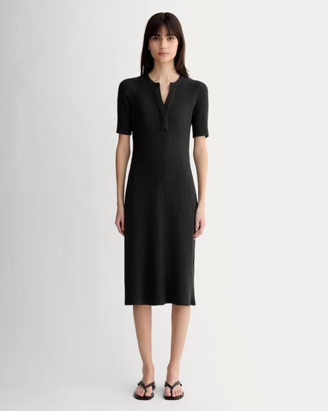 rib sleeveless sweetheart henley dress dark navy ATM Anthony Thomas Melillo Spray Treatment Slub Jersey Dress