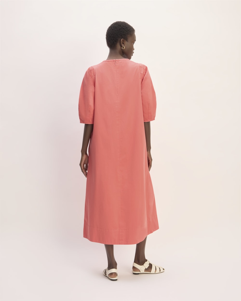 The Short-Sleeve Puff Midi Dress Coral – Everlane