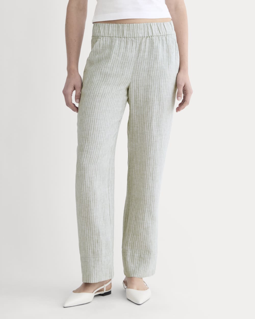 The Linen Easy Pant Oil Green White – Everlane