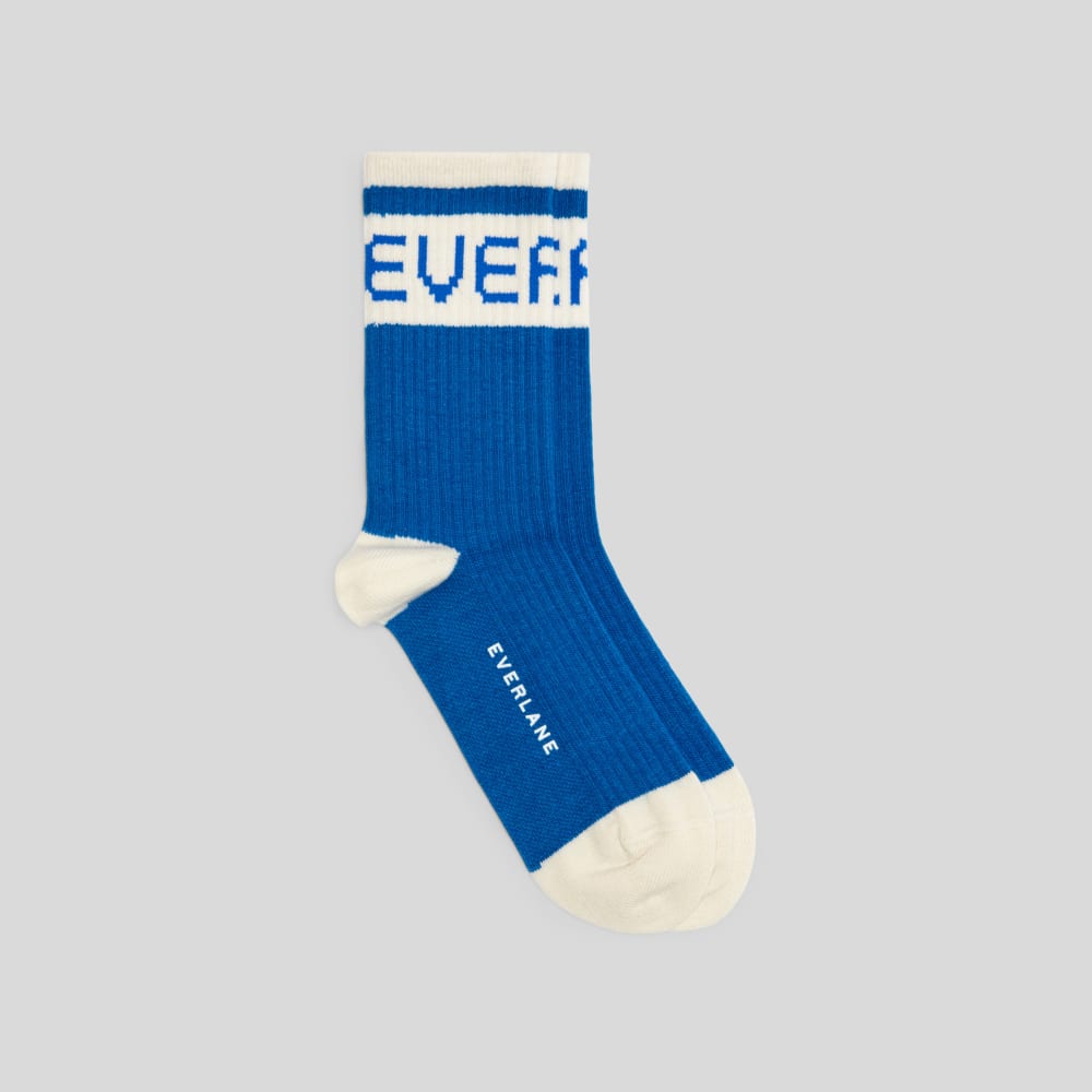 unisex-ribbed-sweater-sock-blue-canvas-tan | primary