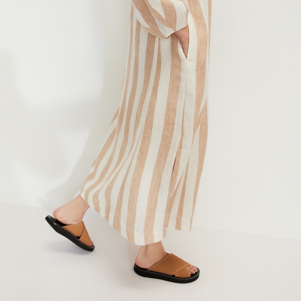 The Linen A-Line Midi Dress | Bone / Caramel Everlane The Linen A-Line Midi Dress | Bone / Caramel Everlane