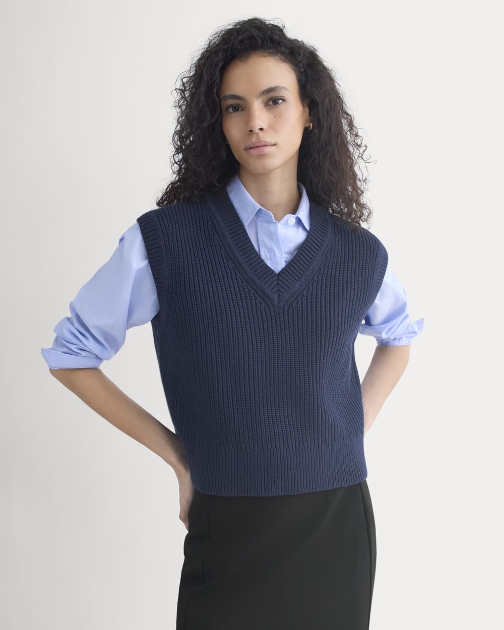 Ribbed V-Neck Vest in Everyday Cotton | Navy – Everlane