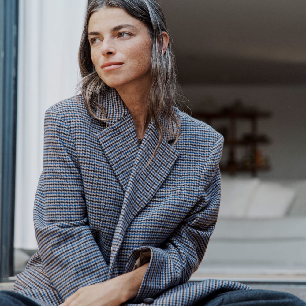 The ReWool® '80s Blazer | Blue / Brown Houndstooth – Everlane
