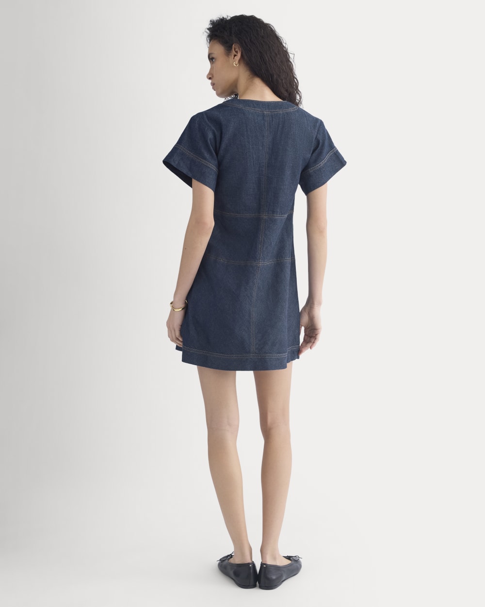 Everlane Denim Short-Sleeve Dress In Dark Indigo Rinse, Size 2