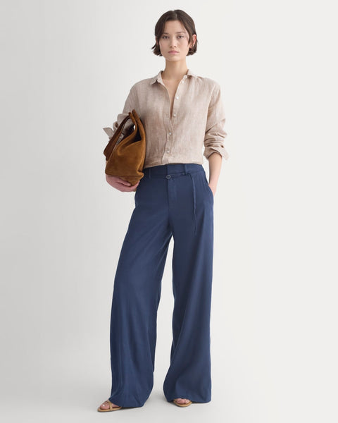 Wide-Leg Belted Pant in Stretch Linen | Navy | Regular – Everlane