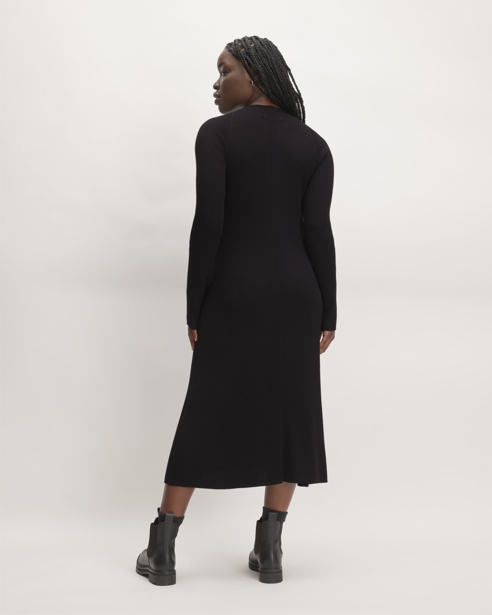 mock neck long sleeve mumu dress The Ribbed Mock Neck Midi Dress