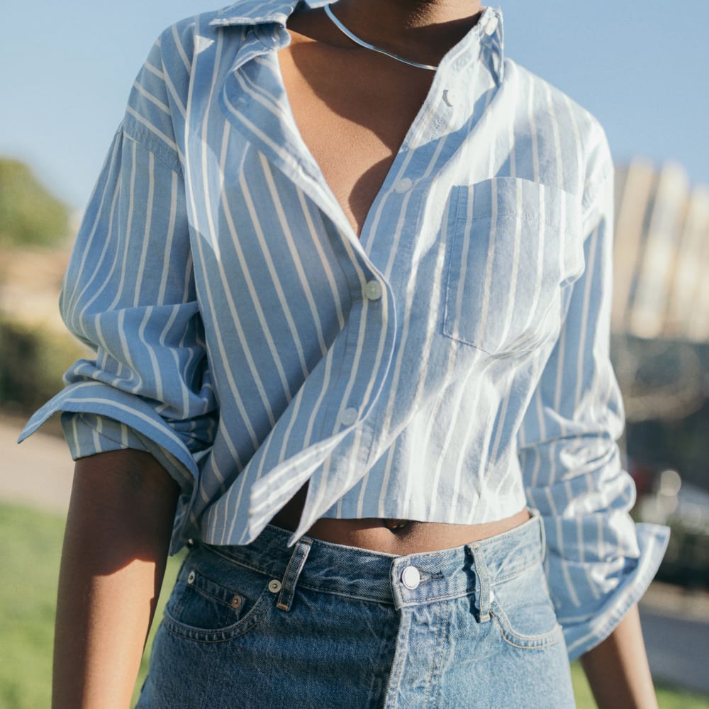 Everlane Way-Short Shirt in Silky Cotton | Mariner Blue/White | XL Everlane Way-Short Shirt in Silky Cotton | Mariner Blue/White | XL