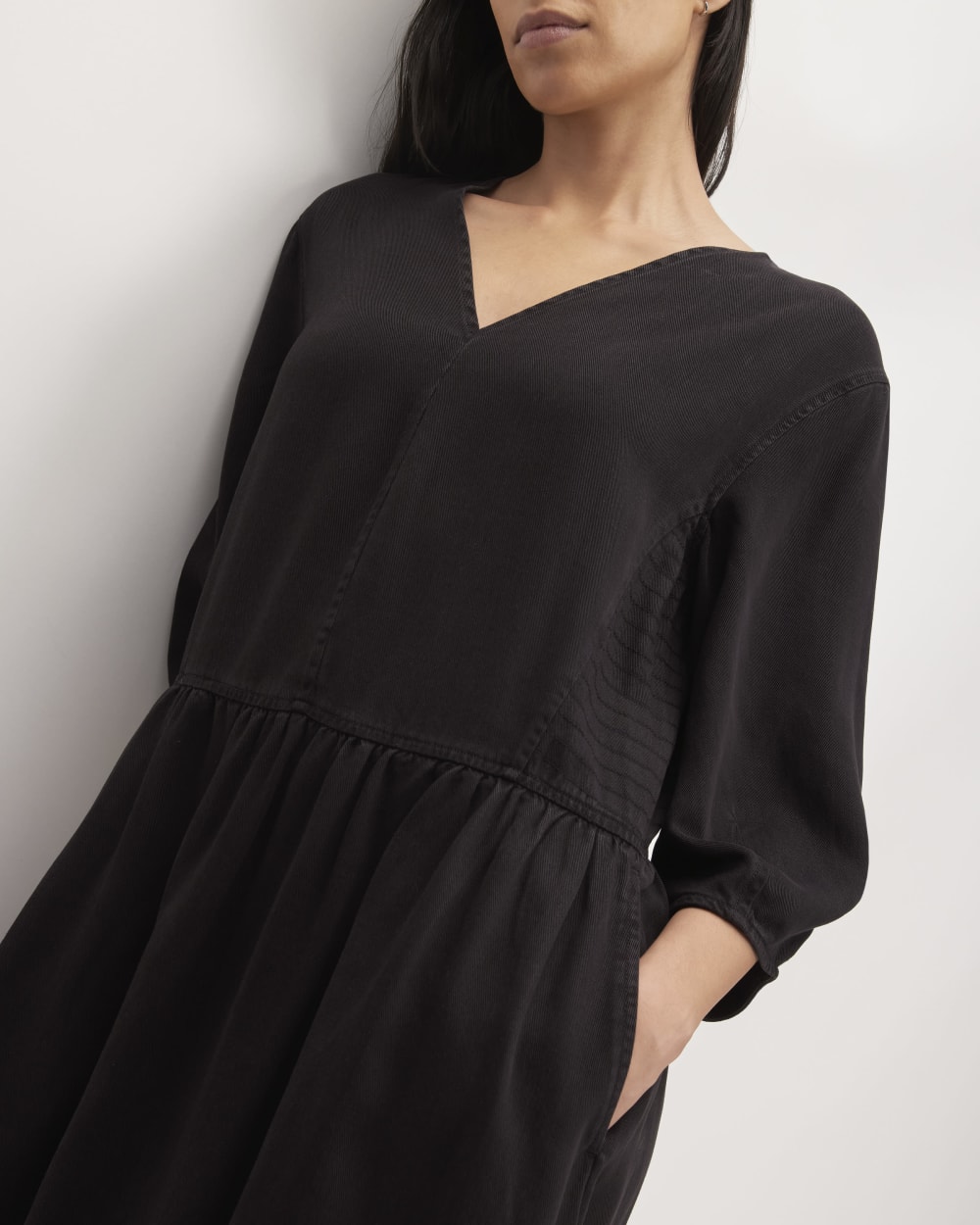 V Neck Zara Black Smock Dress The TENCEL™ Puff-Sleeve Dress Black
