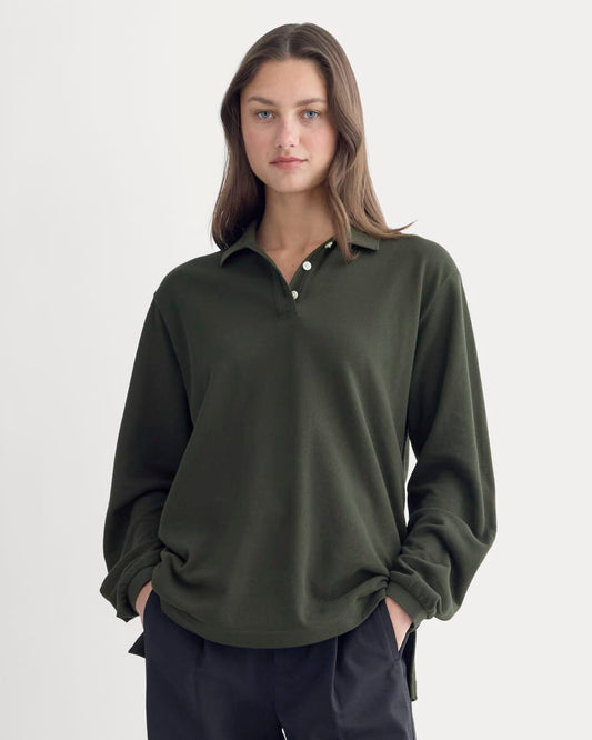 womens-oversized-pique-polo-dark-green | primary