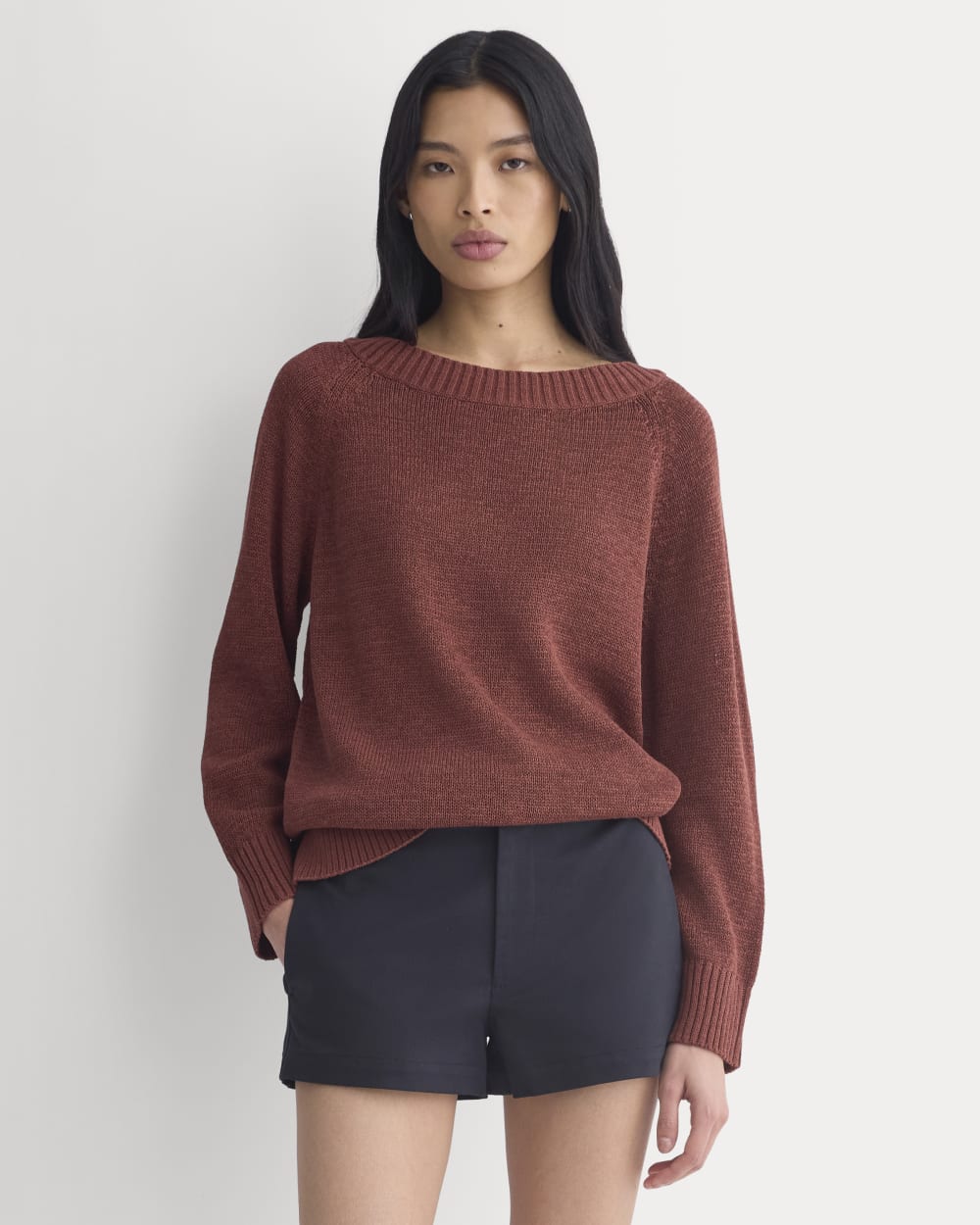 Wide-Neck Crew Sweater in Tape Yarn