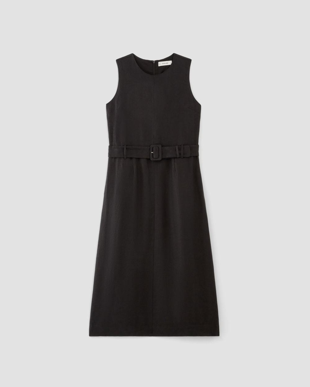 womens-linen-belted-midi-dress-black | alt