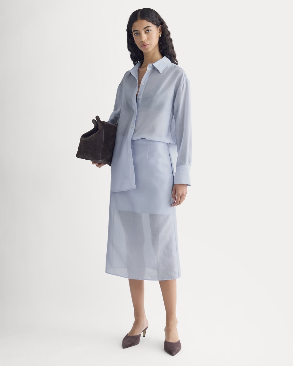 Midi Skirt in Cotton-Silk Organza