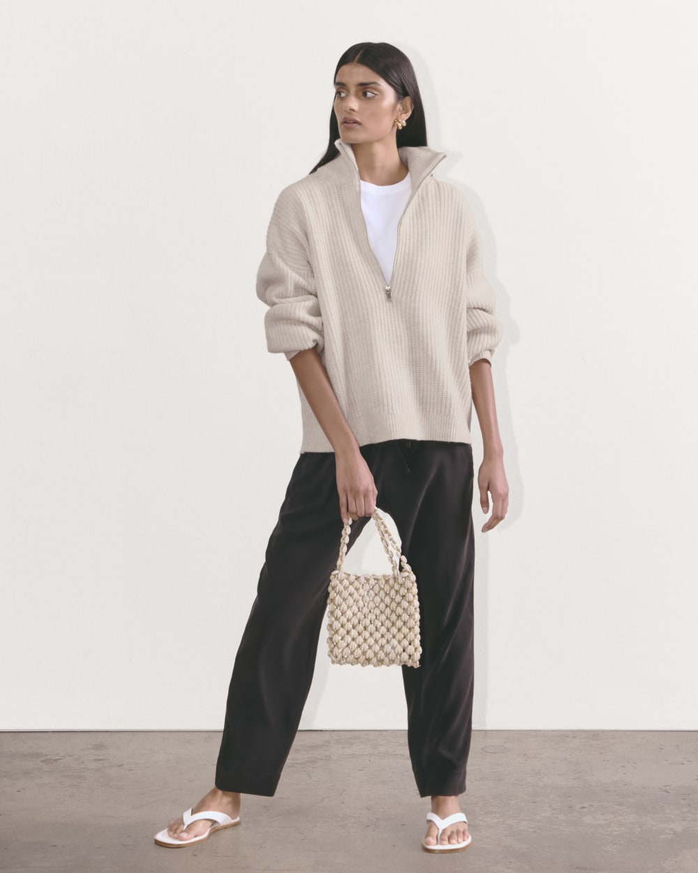 The Half-Zip Sweater in Luxe Merino | Earth Brown