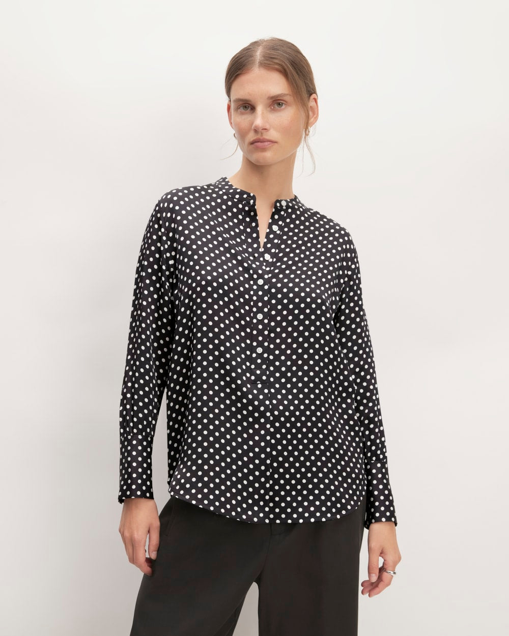 womens-hammered-satin-popover-shirt-black-bone | primary