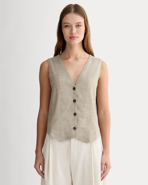 新品タグ付【evam eve】water linen long vest Linen Blend Long Vest | EILEEN FISHER