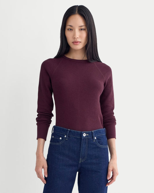 womens-slim-fit-crew-in-cozy-waffle-heathered-port-royale | primary