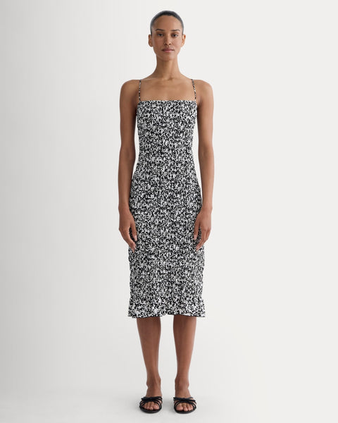 everlane smock dress Smocked Column In Bone/Black Floral, Size XS, Viscose just add your favorite Lila | Burgundy Faux Allinia color:IBIZA BLUE