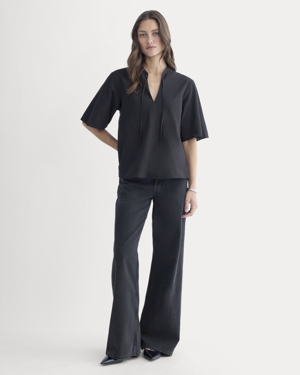 womens-gauze-tie-front-shirt-black