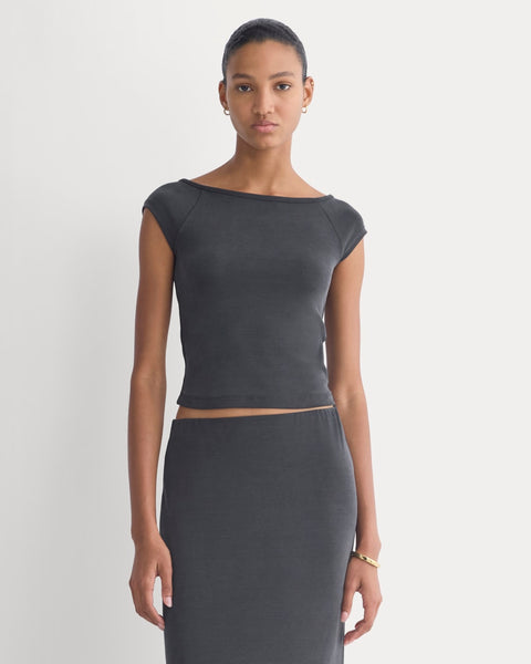 Boatneck Cap-Sleeve Top in Butterknit | Black – Everlane