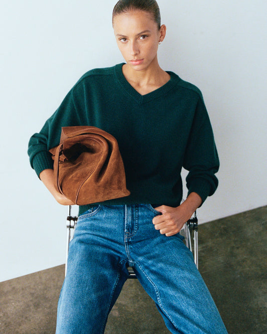 Cashmere High V Boyfriend Sweater | Ponderosa Pine