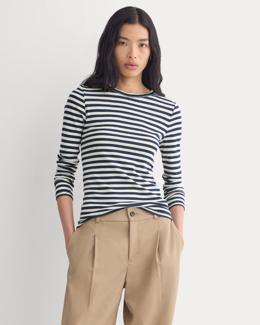 Tissue Long-Sleeve Crew | Bone / Navy
