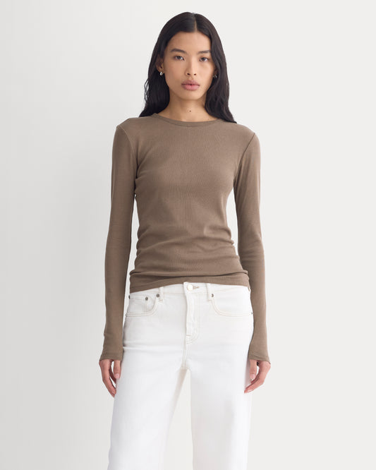 Tissue Long-Sleeve Crew | Deep Taupe