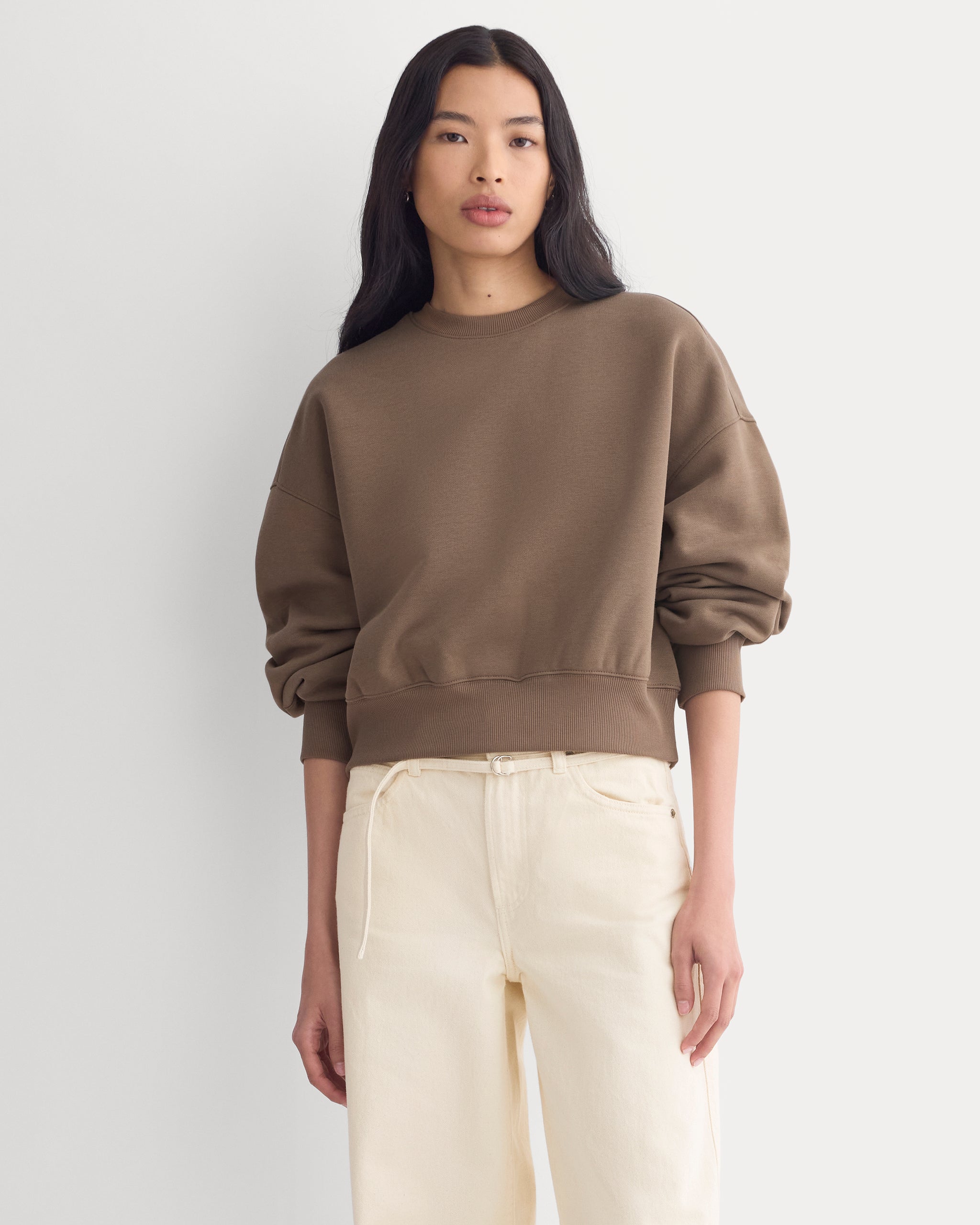 Oversized Cocoon Crew in Elevated Cotton | Deep Taupe