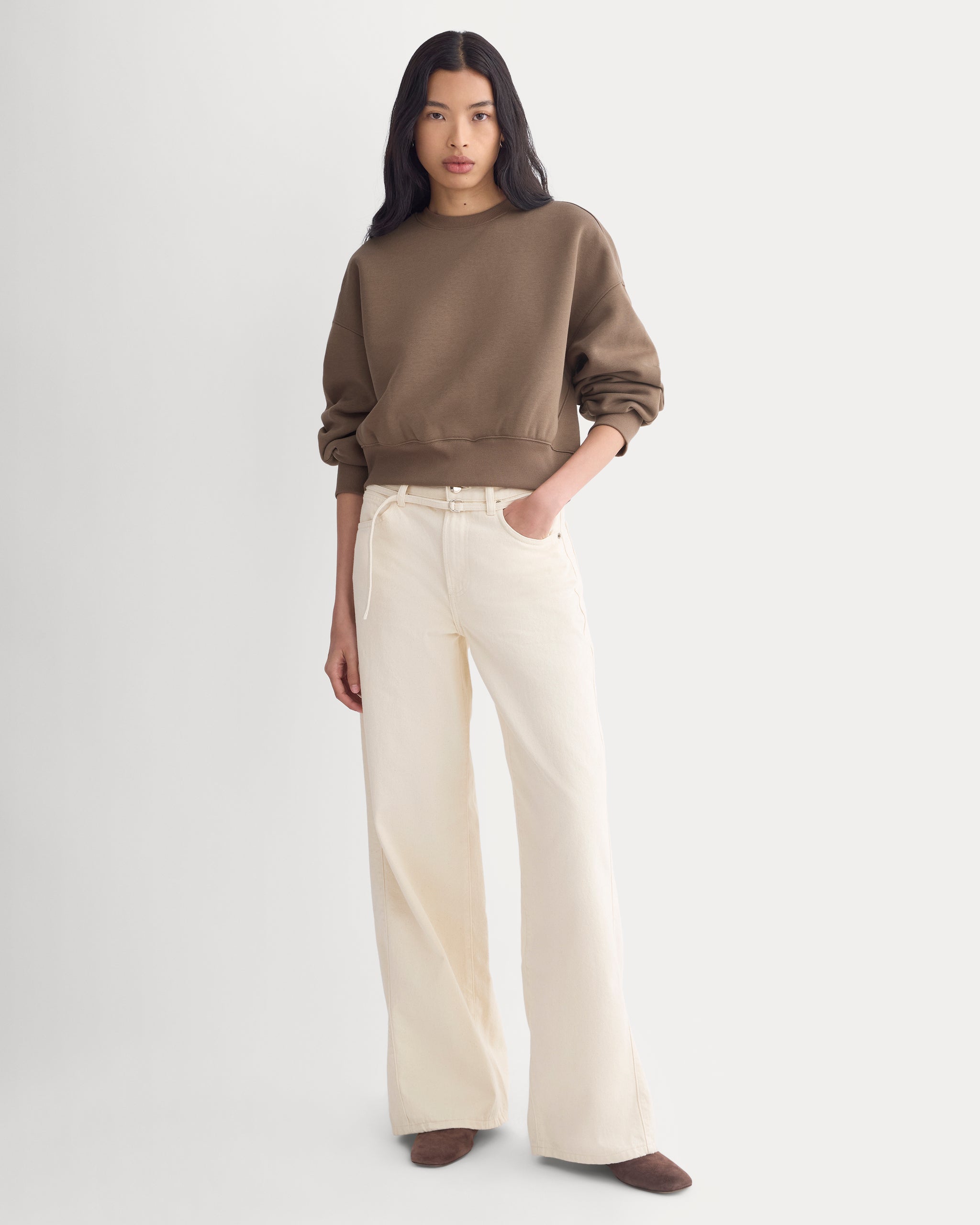 Oversized Cocoon Crew in Elevated Cotton | Deep Taupe
