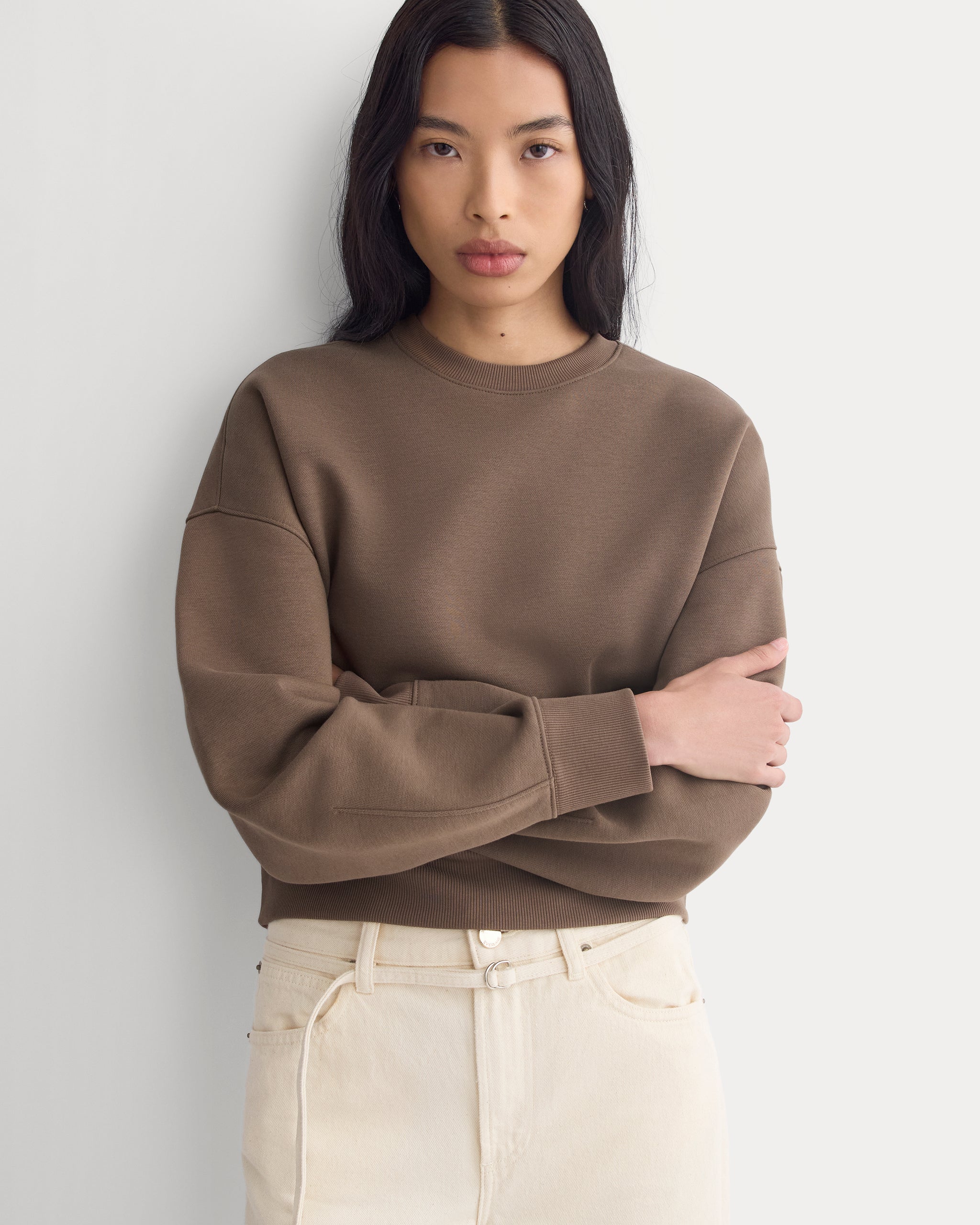 Oversized Cocoon Crew in Elevated Cotton | Deep Taupe