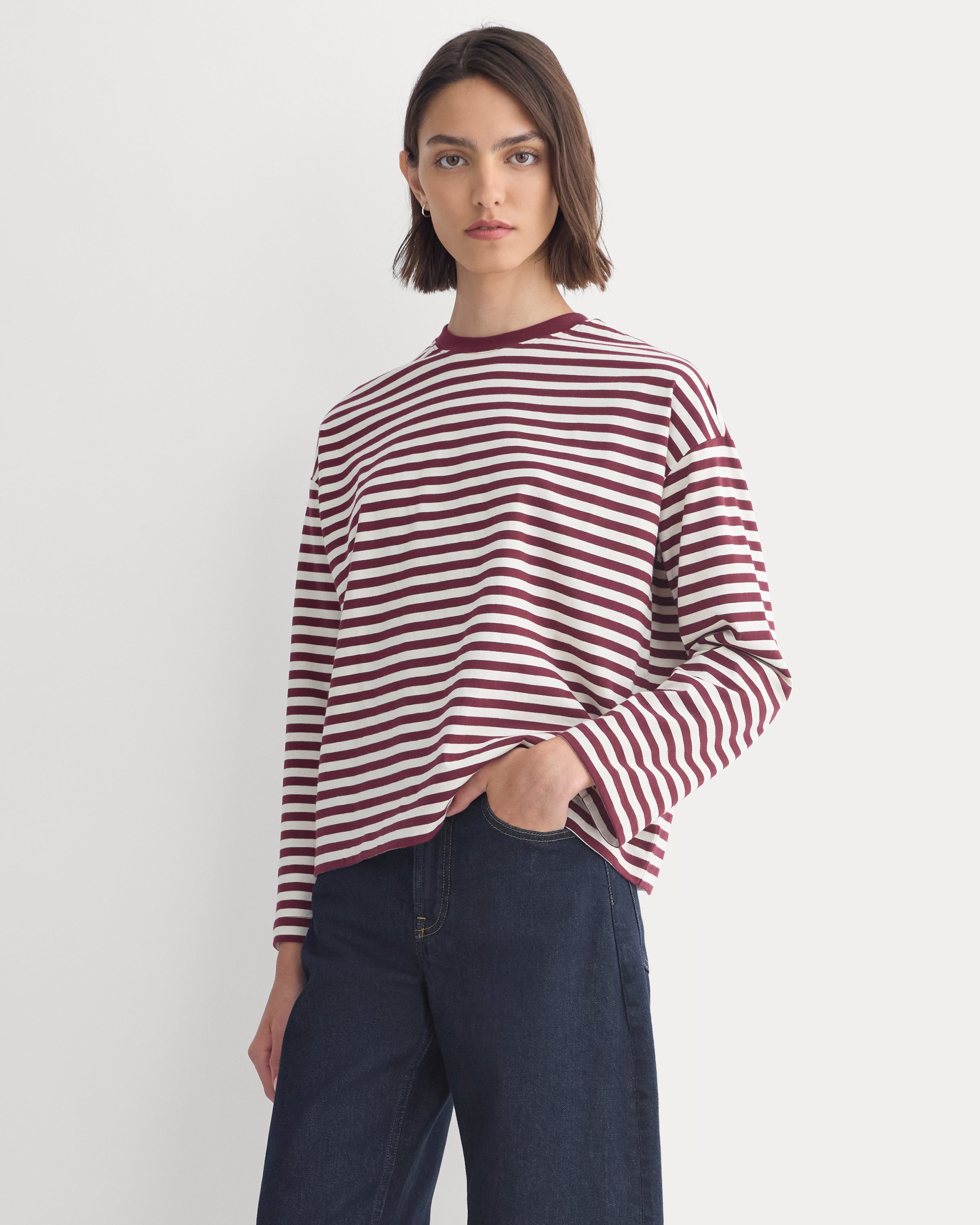 Forever Jersey Boxy Long-Sleeve Crew | Cabernet / Birch – Everlane