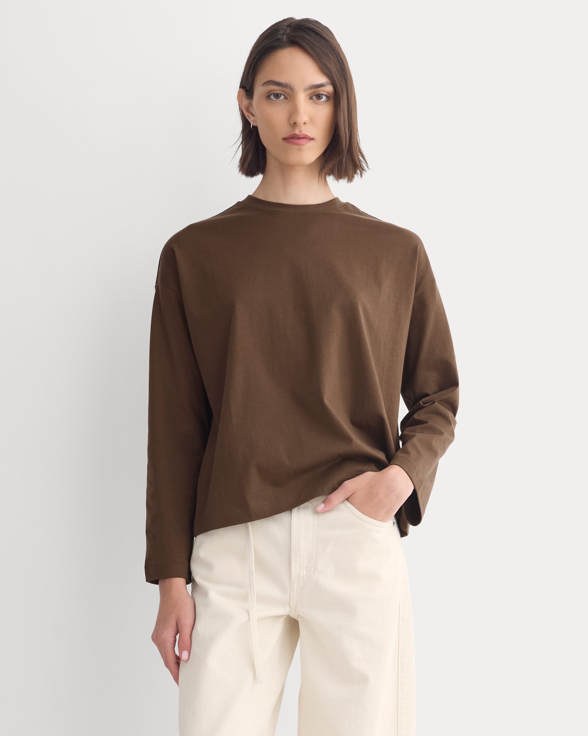 Forever Jersey Boxy Long-Sleeve Crew | Cocoa