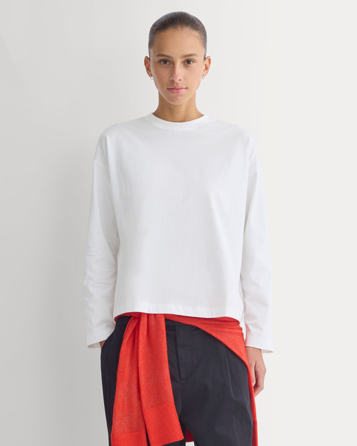 Forever Jersey Boxy Long-Sleeve Crew | White