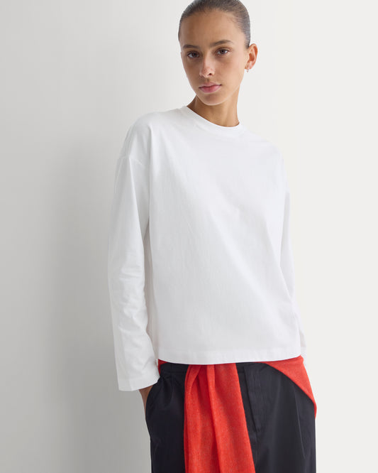 Forever Jersey Boxy Long-Sleeve Crew | White