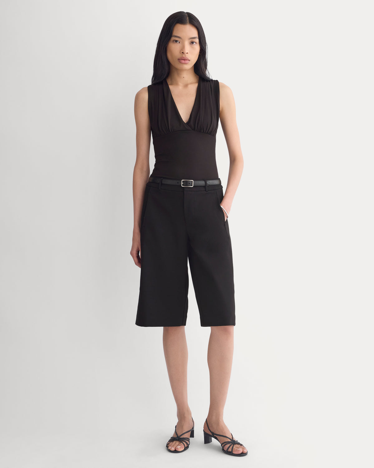 Drapey Jersey V-Neck Top | Black