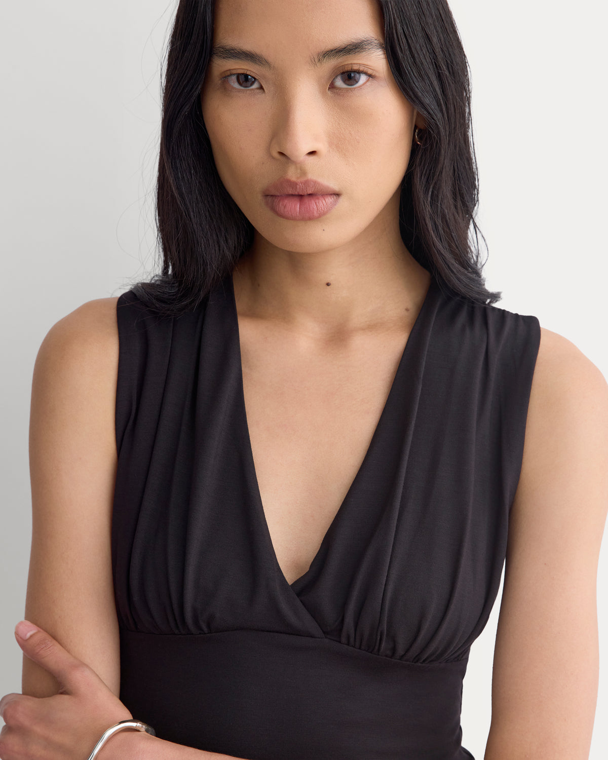 Drapey Jersey V-Neck Top | Black