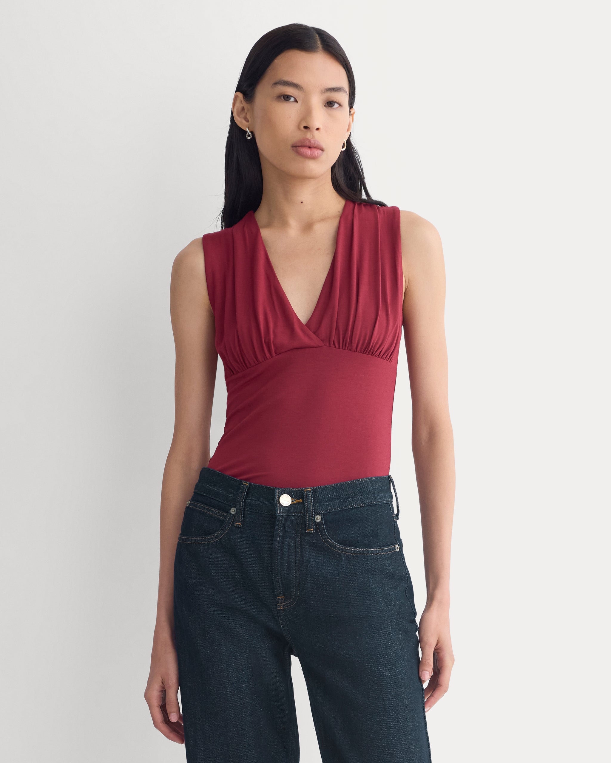 Drapey Jersey V-Neck Top | Cabernet