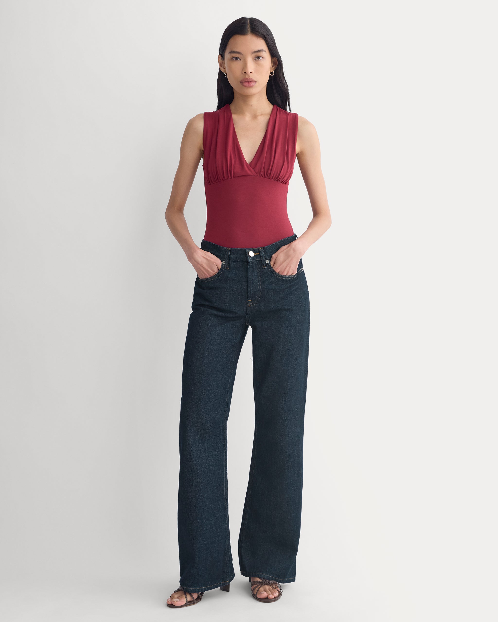 Drapey Jersey V-Neck Top | Cabernet