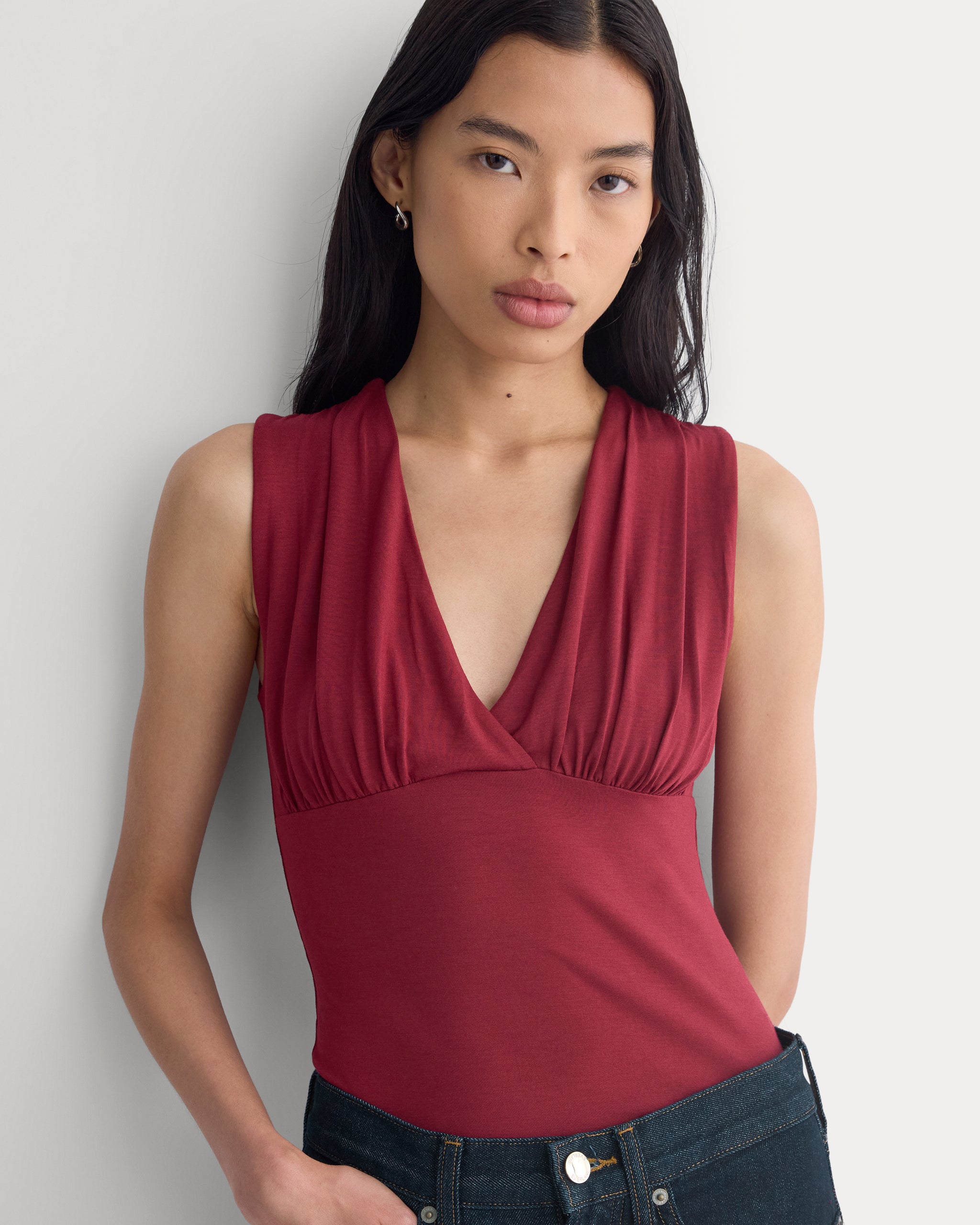 Drapey Jersey V-Neck Top | Cabernet