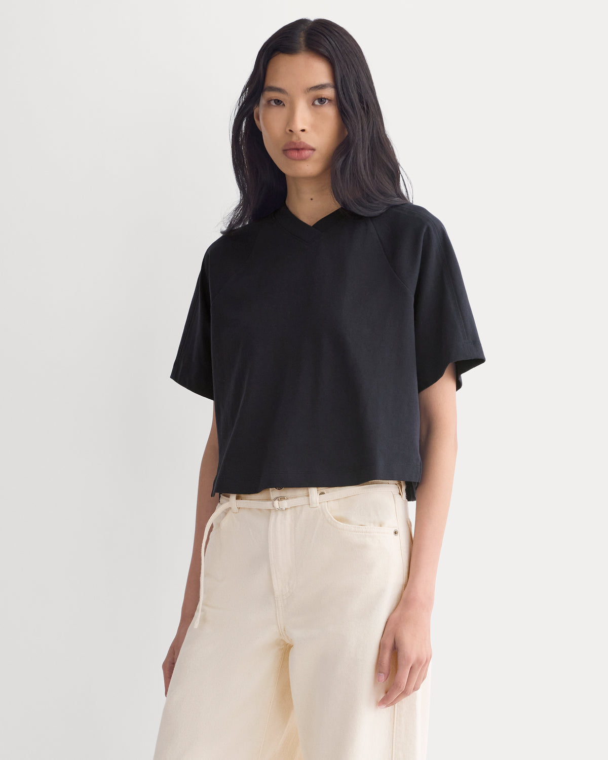 Premium Weight Cropped Paneled Tee | Black