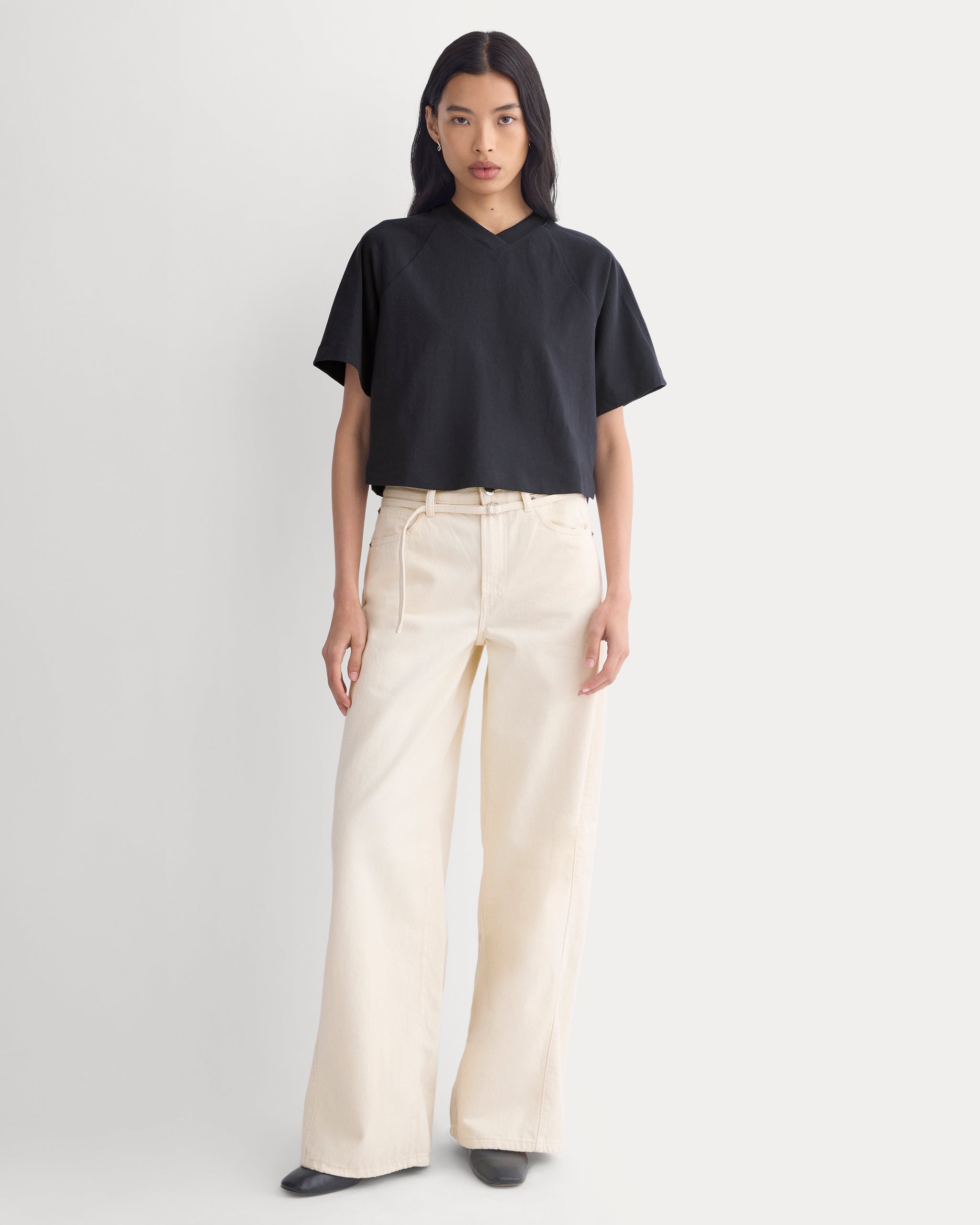 Premium Weight Cropped Paneled Tee | Black