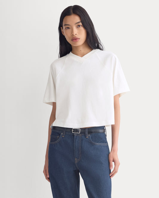 Premium Weight Cropped Paneled Tee | White