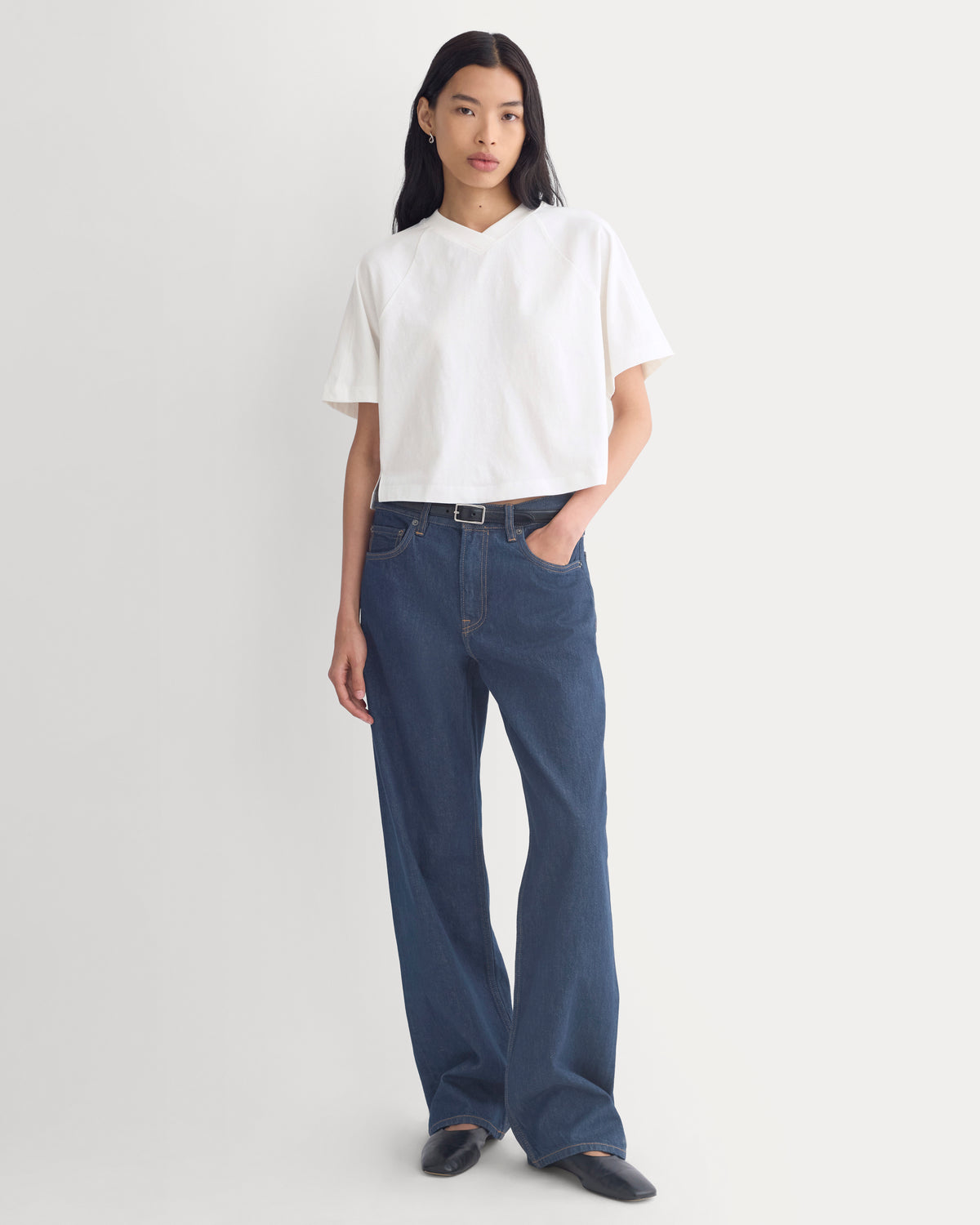 Premium Weight Cropped Paneled Tee | White