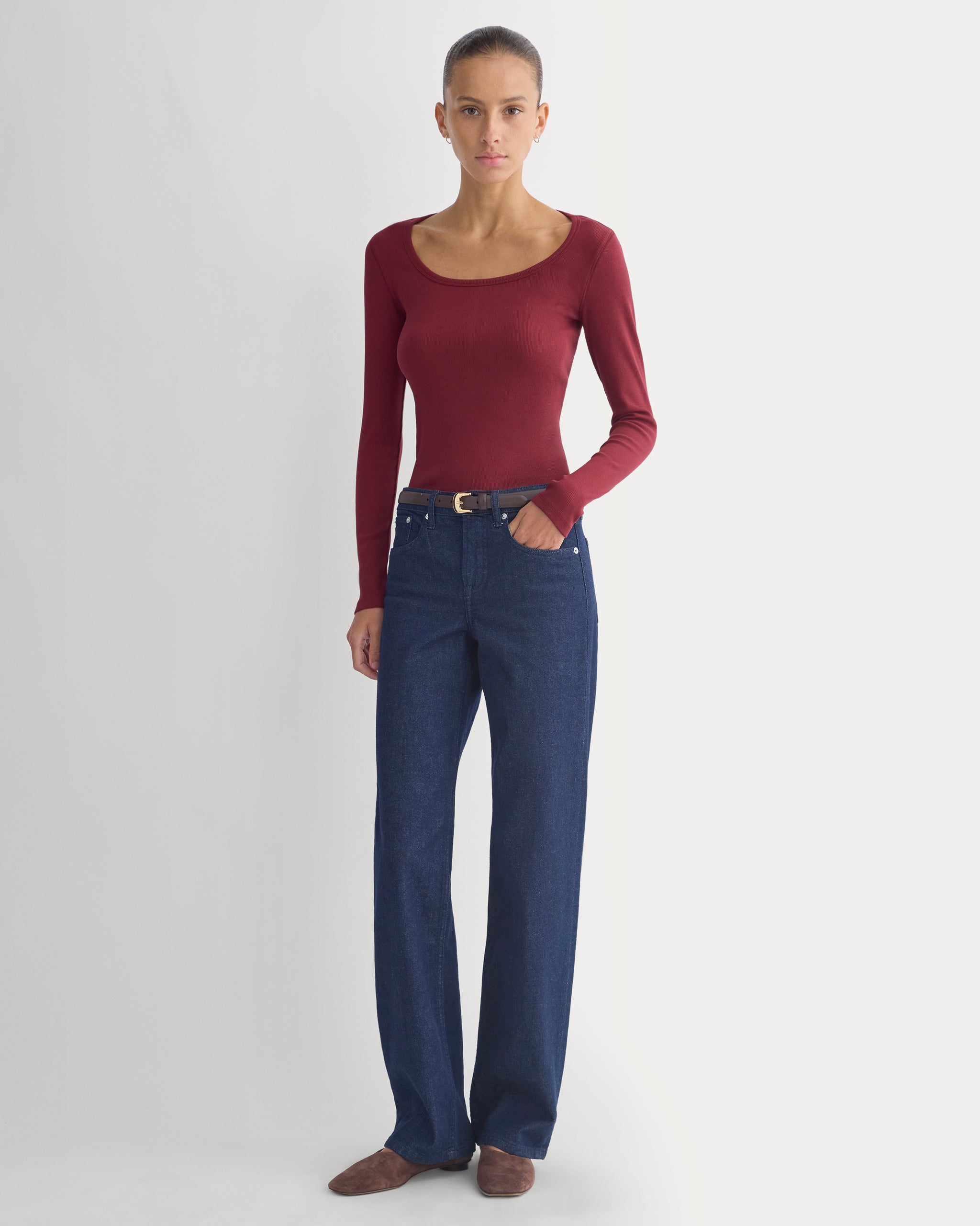 Effortless Rib Classic Long Sleeve | Cabernet