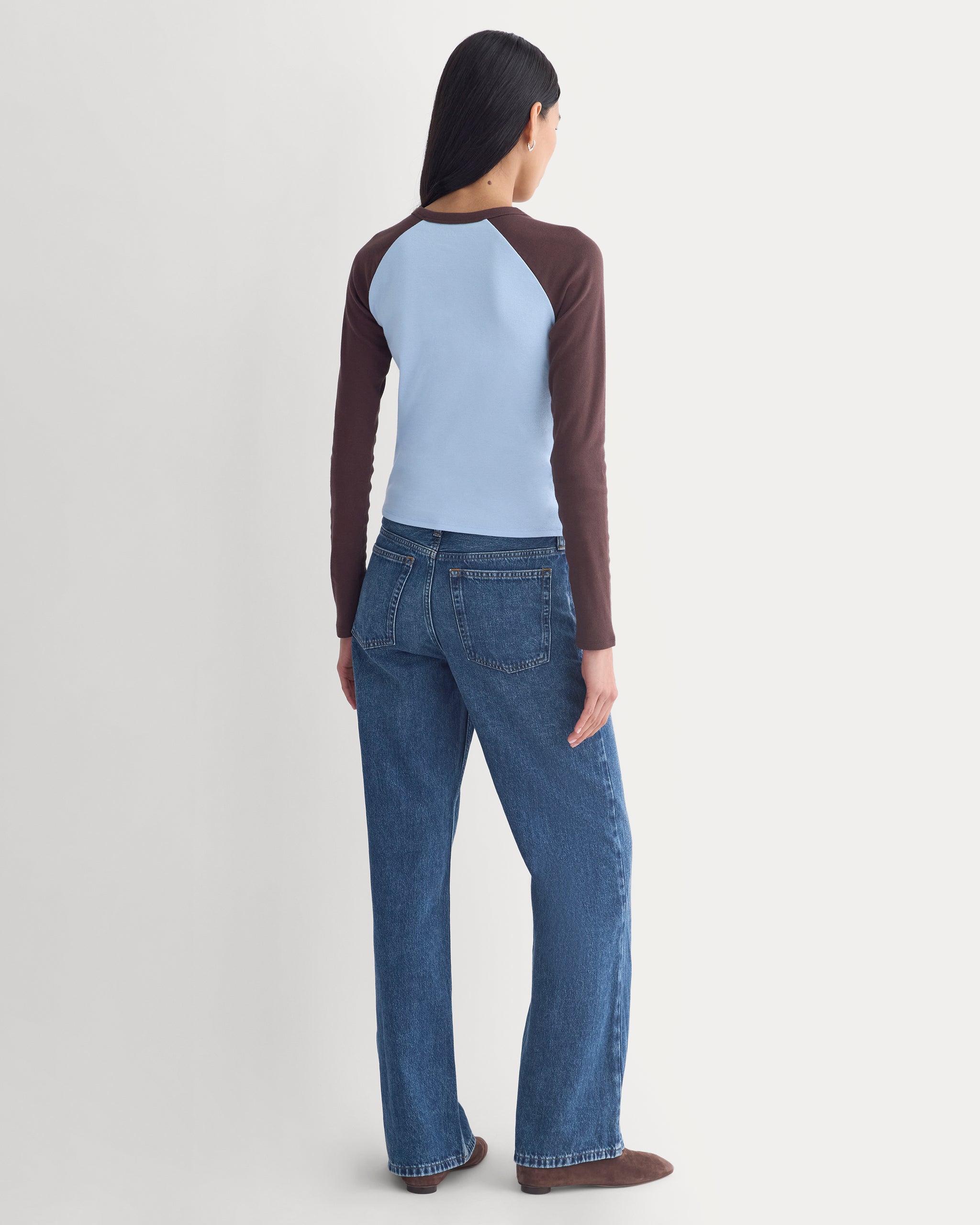 RetroSoft Cotton Ragland Crew | Brown / Blue