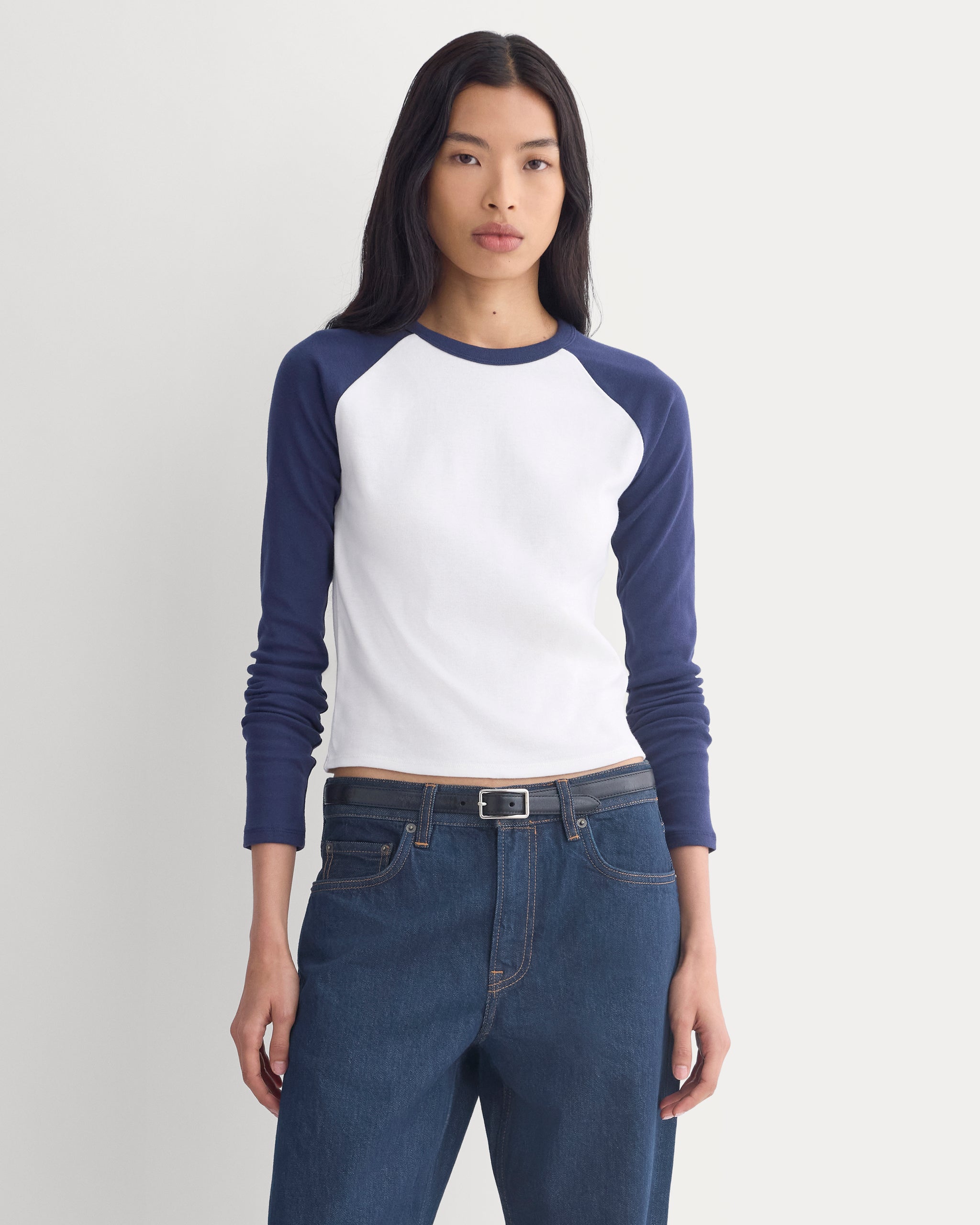 RetroSoft Cotton Ragland Crew | Bone / Navy