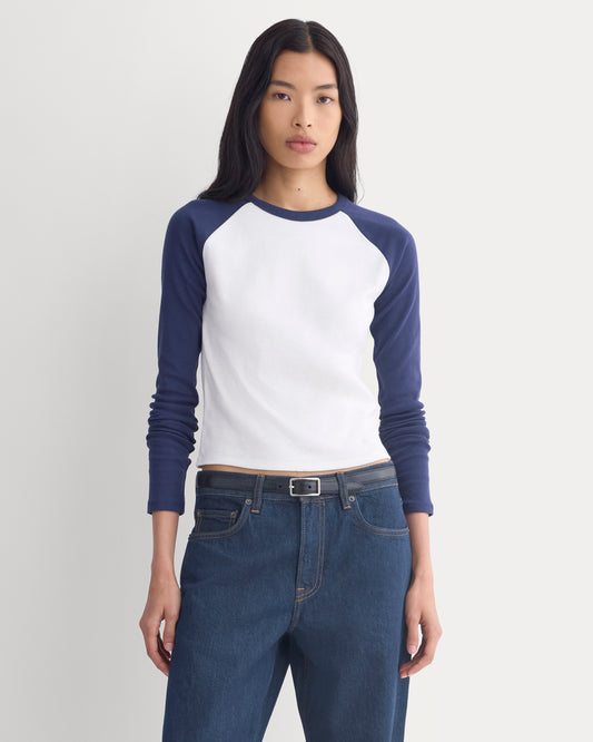 RetroSoft Cotton Ragland Crew | Bone / Navy