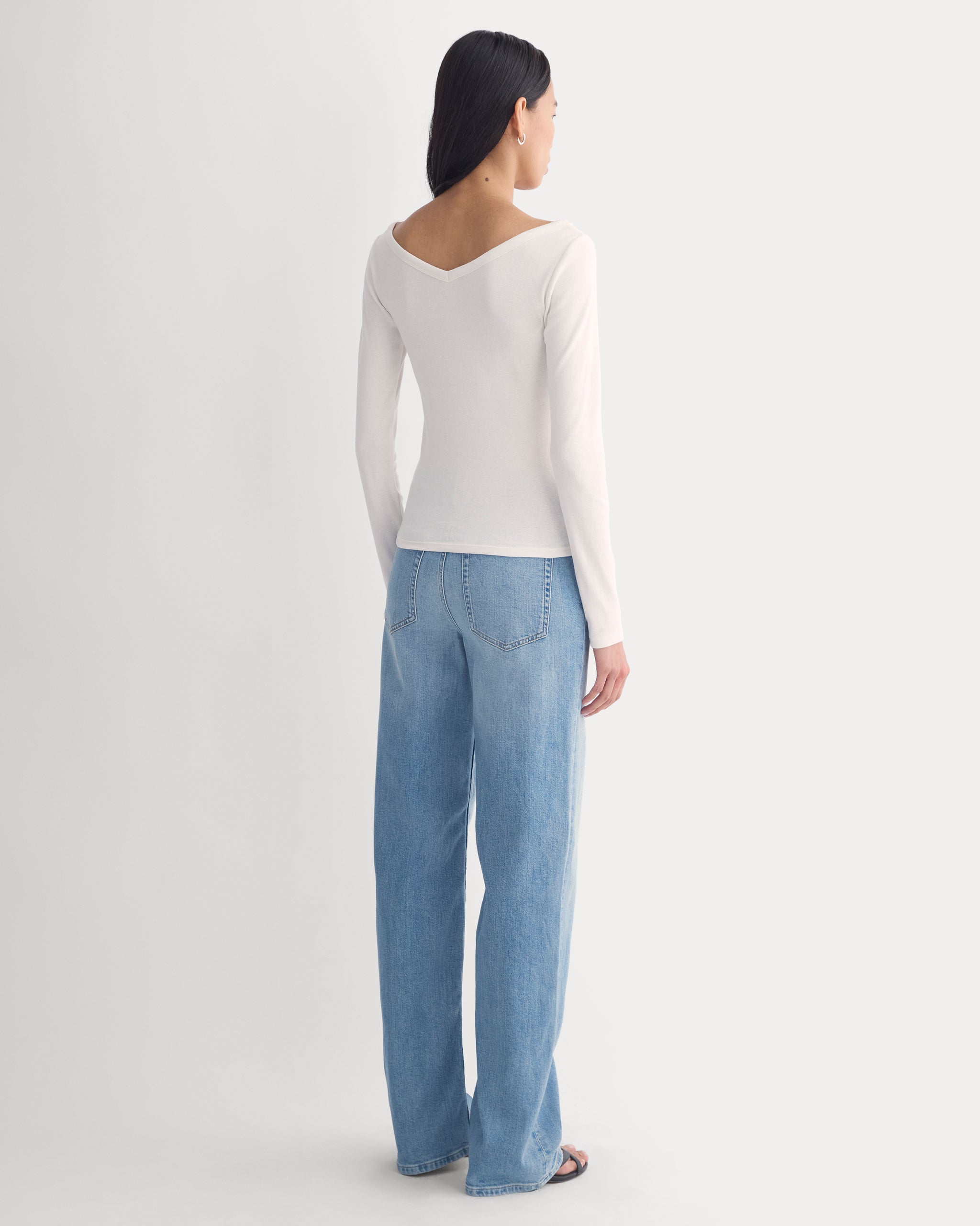 RetroSoft Cotton Wide V-Neck Top | Bone