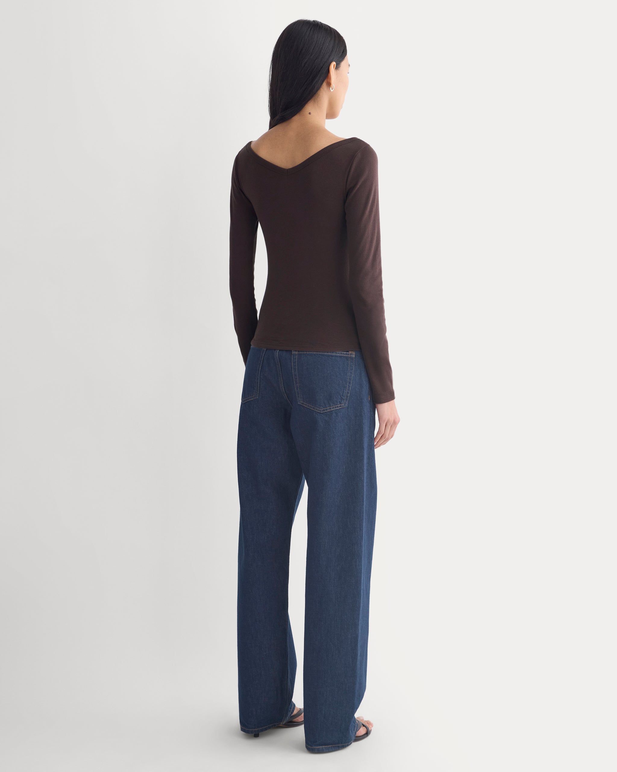 RetroSoft Cotton Wide V-Neck Top | Coffee Bean