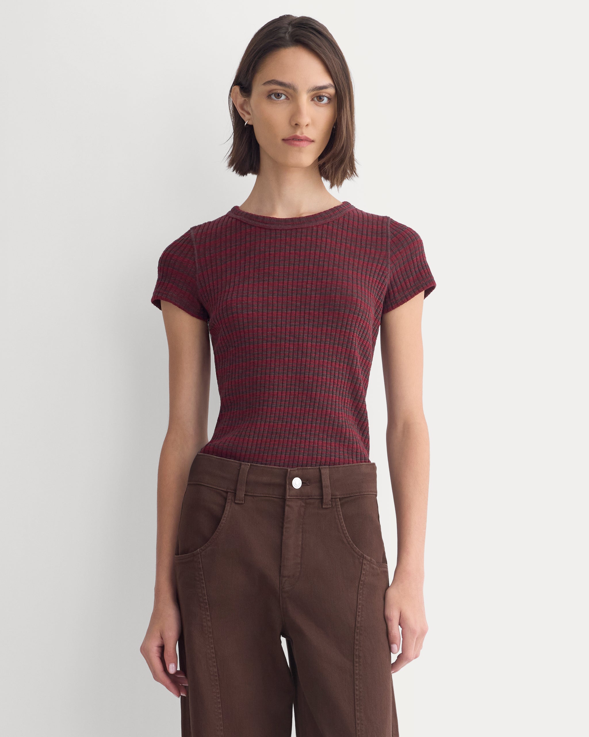 The Cozy Rib Tee | Cabernet / Coffee Bean