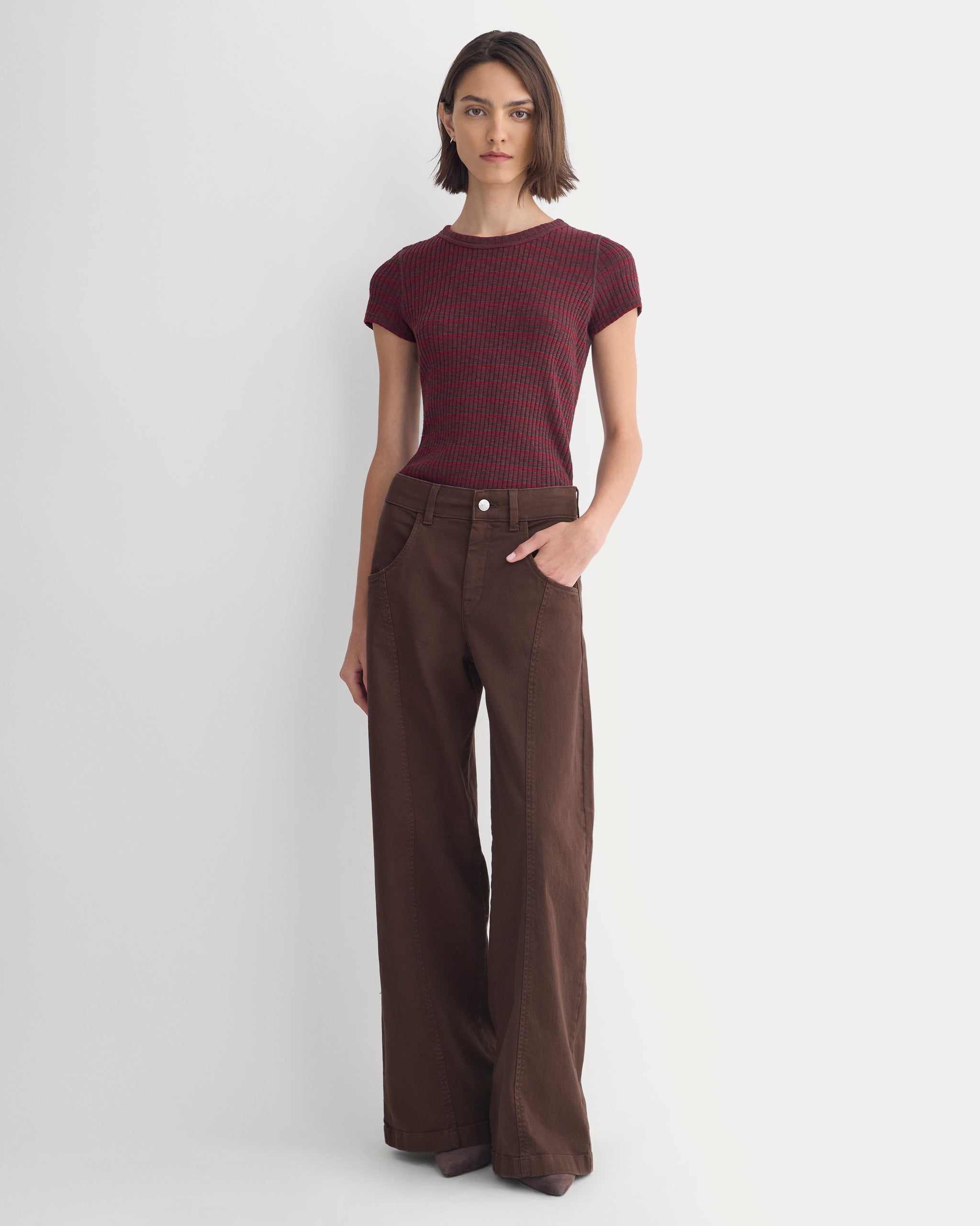 The Cozy Rib Tee | Cabernet / Coffee Bean